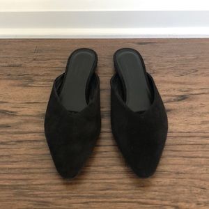 Everlane black suede mules (the V mule)